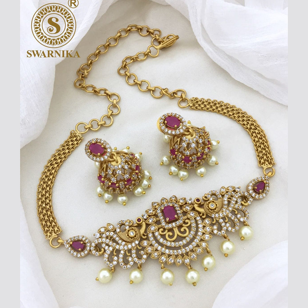 FS Collection Gold Plated AD Stone Choker Necklace Set