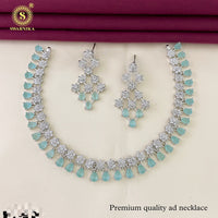 FS Collection Silver Plated AD Stone Necklace Set