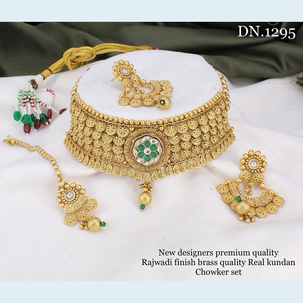 FS Collection Gold Plated Rajwadi Style Kundan Choker Necklace Set