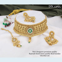 FS Collection Gold Plated Rajwadi Style Kundan Choker Necklace Set