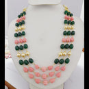 FS Collection Gold Plated Beads and Pearls Long Necklace Set