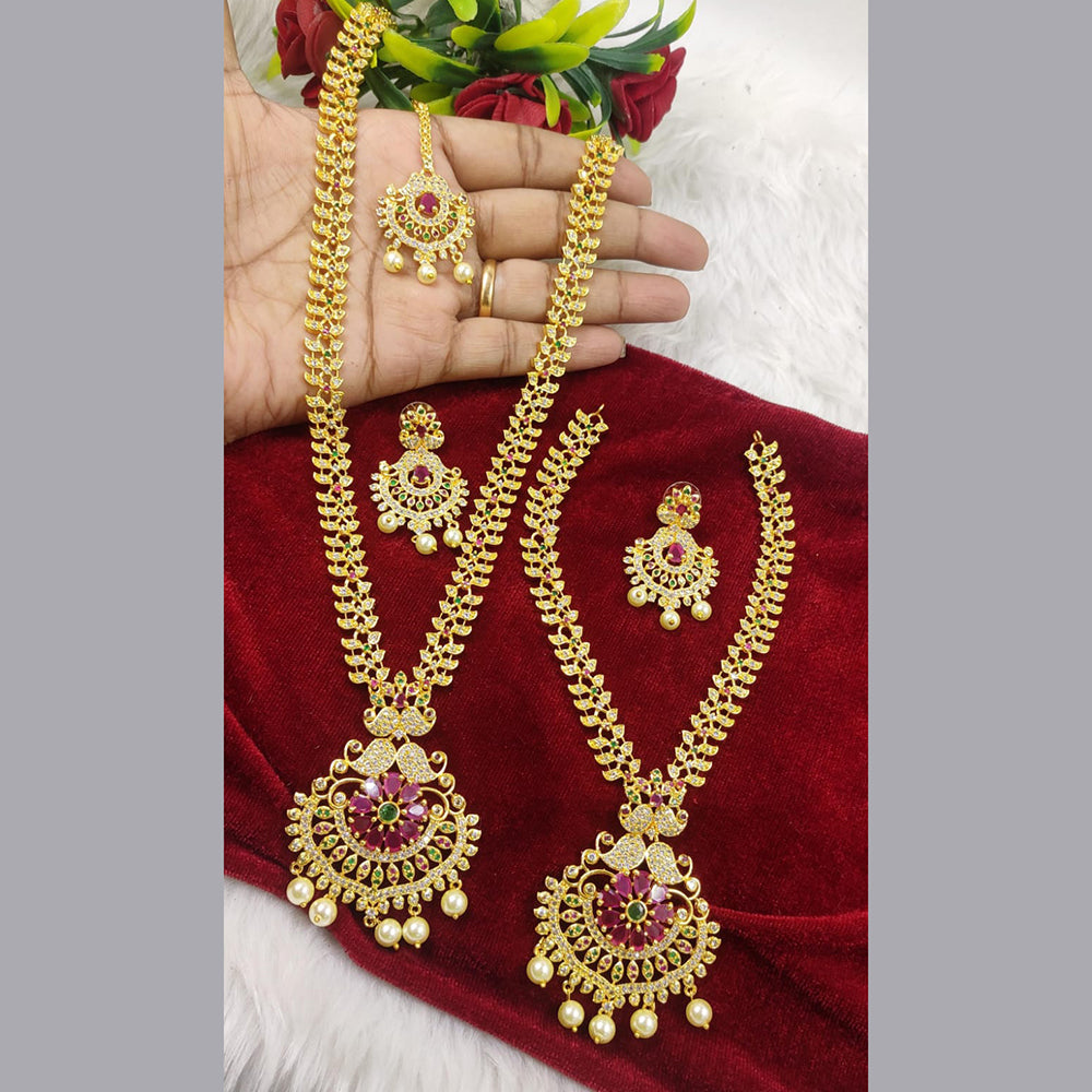 FS Collection Gold Plated AD Stone Double Necklace Set