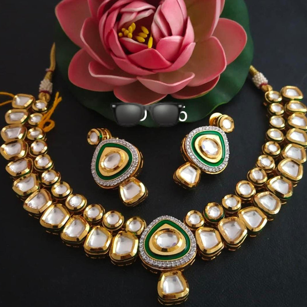 FS Collection Gold Plated Kundan Necklace Set