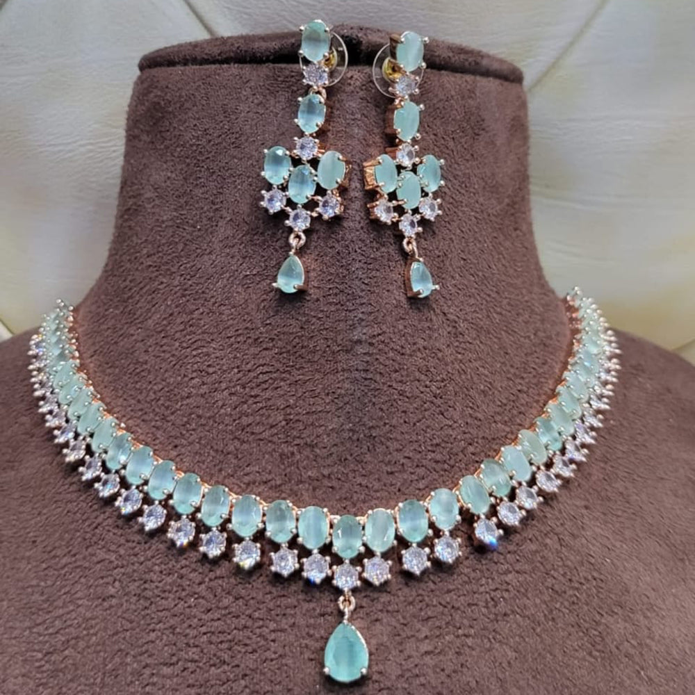 FS Collection Rose Gold Plated AD Stone Necklace Set