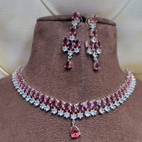 FS Collection Silver Plated AD Stone Necklace Set