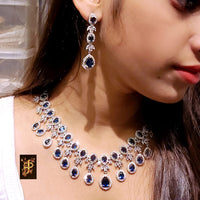 FS Collection Silver Plated AD Stone Necklace Set