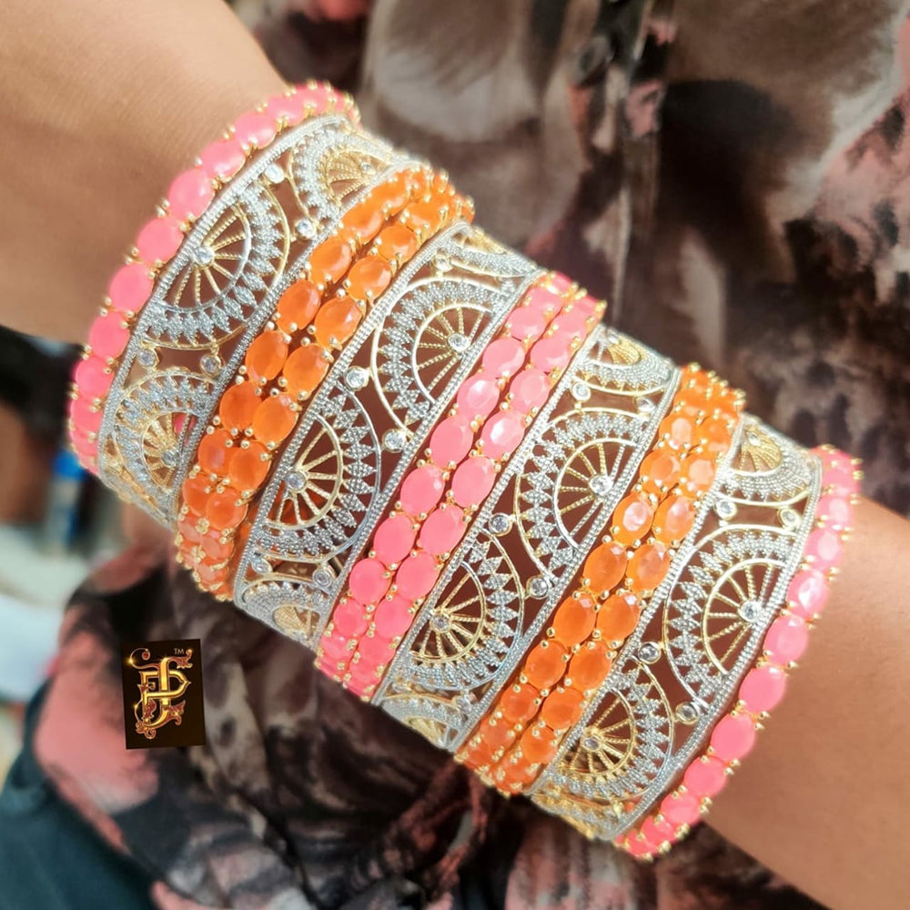 FS Collection Gold Plated Crystal Stone Bangles Set