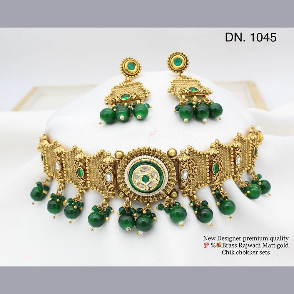 FS Collection Gold Plated Pota Stone Choker Necklace Set