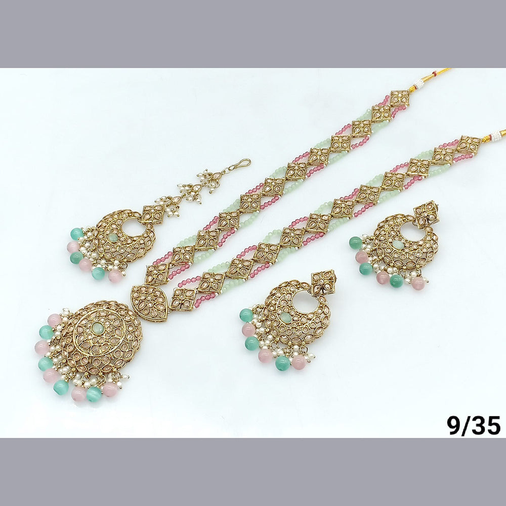 FS Collection Gold Plated Crystal Stone Long  Necklace Set