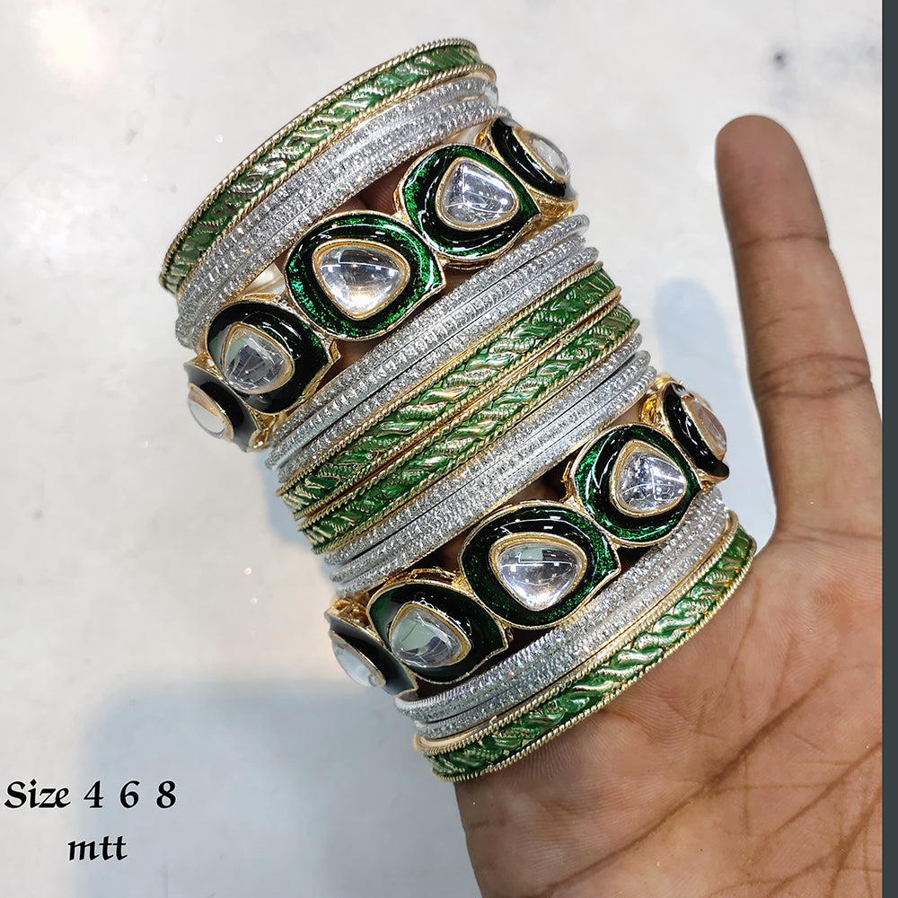 FS Collection Silver  Plated Kundan Stone Bangles Set