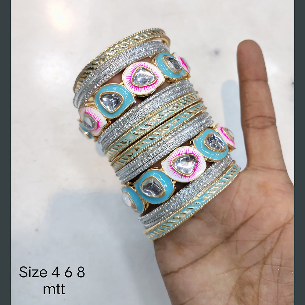 FS Collection Silver  Plated Kundan Stone Bangles Set