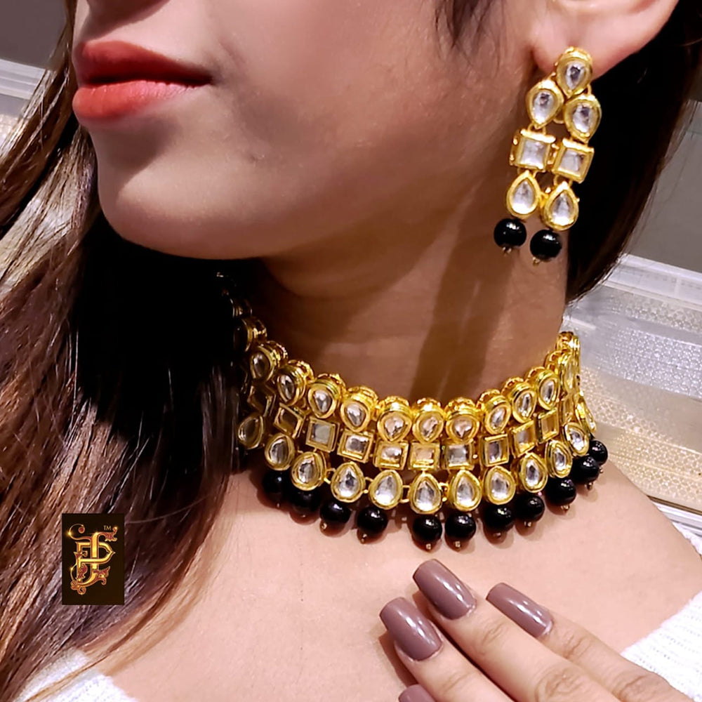 FS Collection Gold Plated Kundan Stone Choker Necklace Set