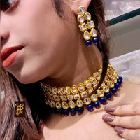 FS Collection Gold Plated Kundan Stone Choker Necklace Set