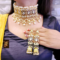 FS Collection Gold Plated Kundan Stone Choker Necklace Set
