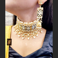 FS Collection Gold Plated Kundan Stone Choker Necklace Set