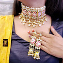FS Collection Gold Plated Kundan Stone Choker Necklace Set