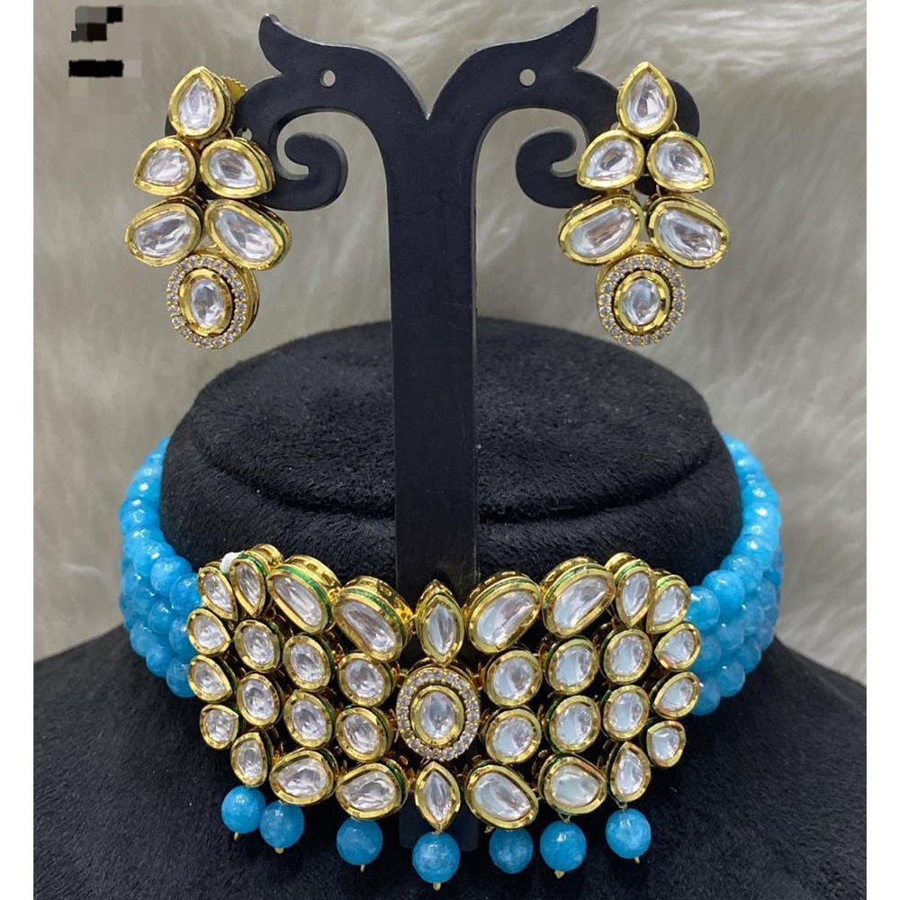 FS Collection Gold Plated Kundan Stone Choker Necklace Set