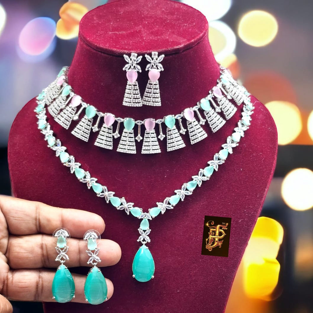 FS Collection Gold Plated Ad Stone Necklace Set