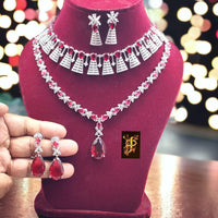 FS Collection Gold Plated Ad Stone Necklace Set