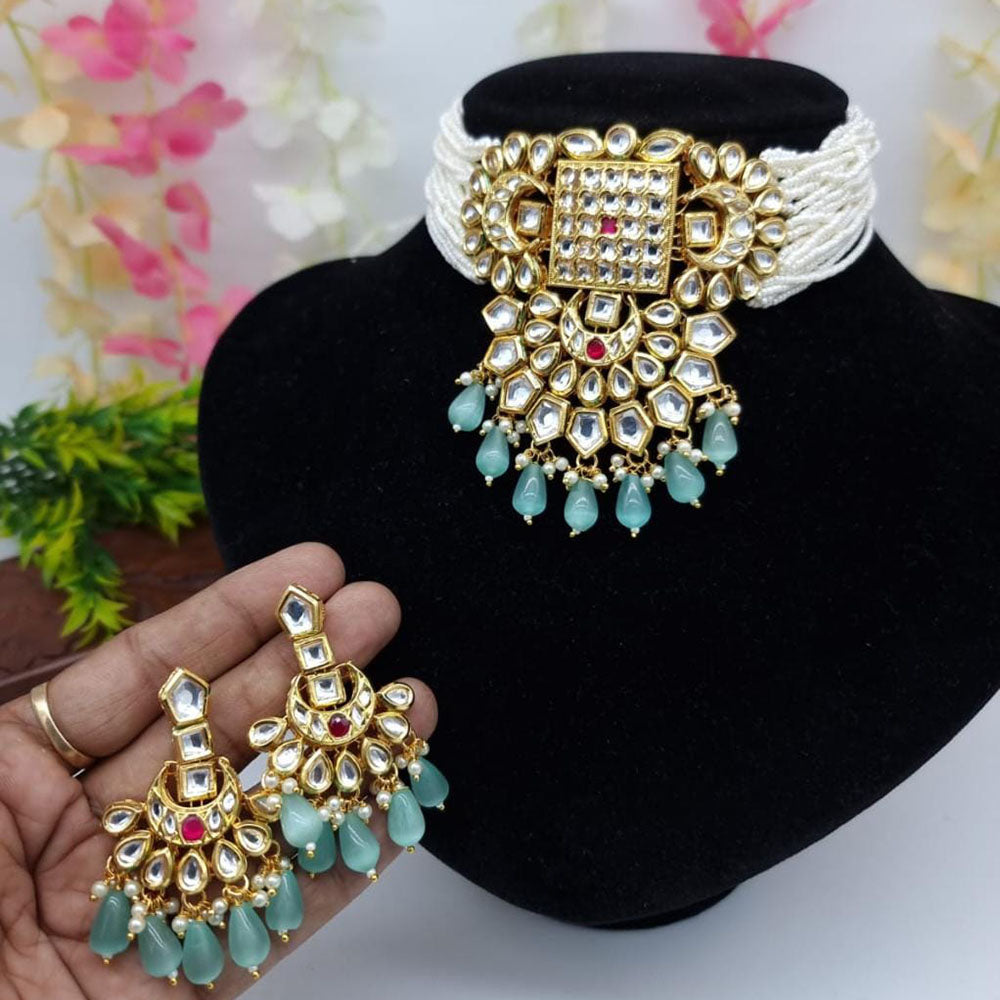 FS Collection Gold Plated Kundan Stone Choker Necklace Set