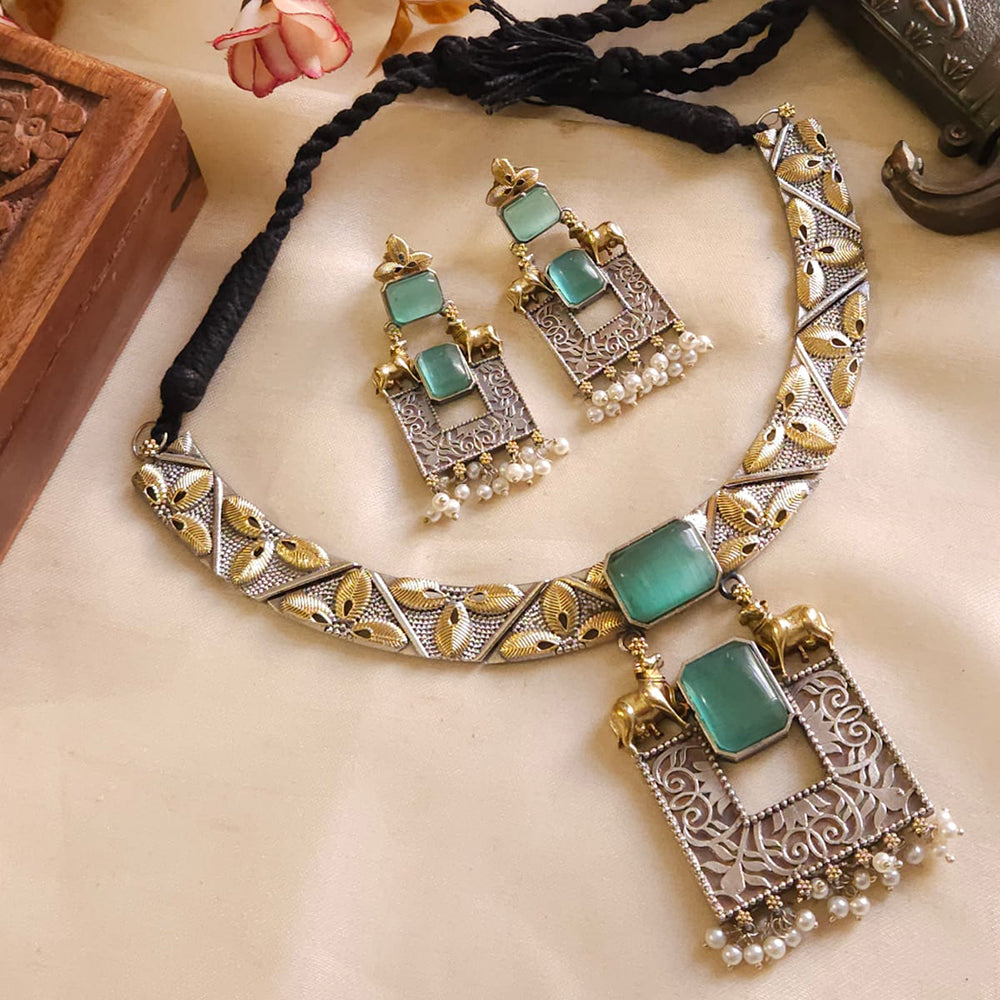 FS Collection 2Tone Plated Pota Stone Necklace Set