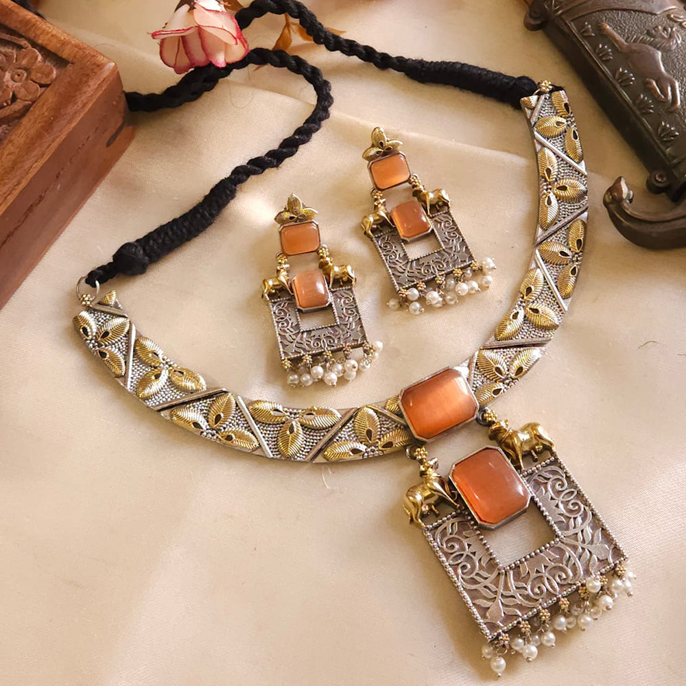 FS Collection 2Tone Plated Pota Stone Necklace Set