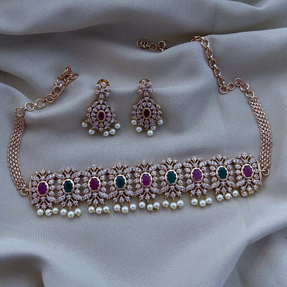 FS Collection Gold Plated AD Choker Necklace Set