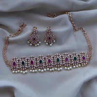 FS Collection Gold Plated AD Choker Necklace Set