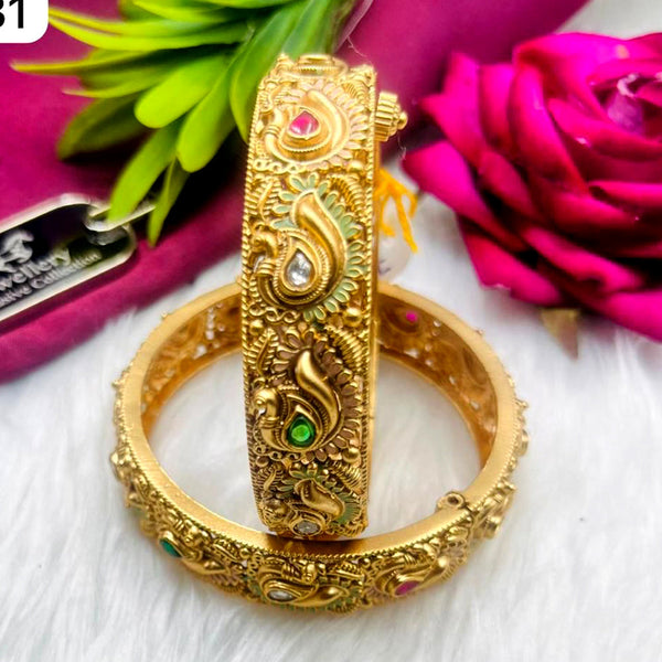 FS Collection Copper Gold Plated Pota Stone Openable Bangles