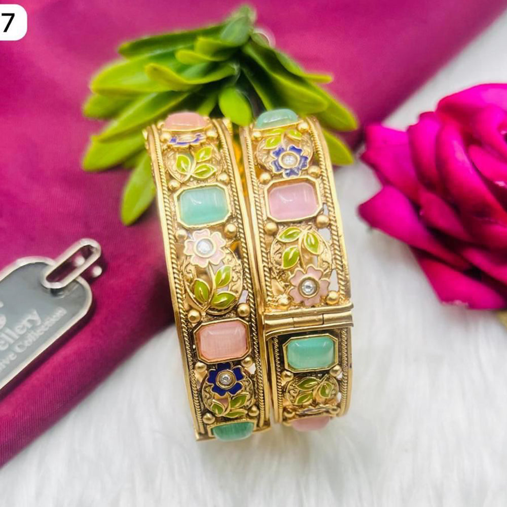 FS Collection Copper Gold Plated Pota Stone Openable Bangles