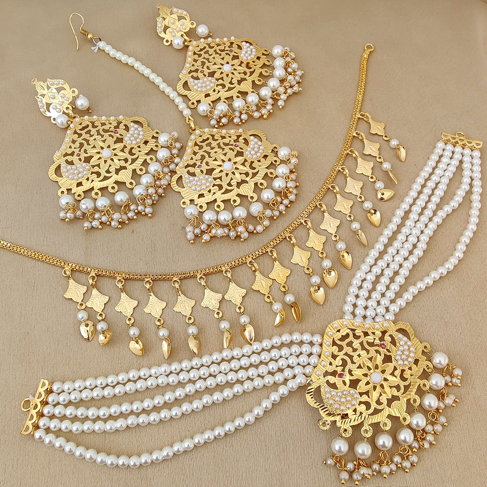 FS Collection Gold Plated Pearl Necklace Set