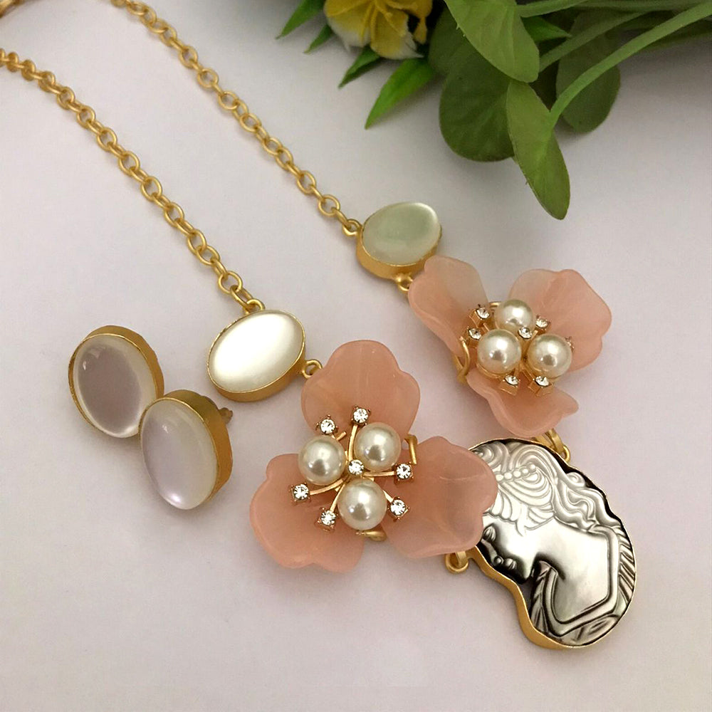 FS Collection Gold Plated Pearl Necklace Set