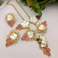 FS Collection Gold Plated Pota Stone Long Necklace Set