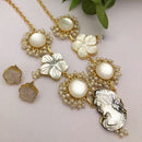 FS Collection Gold Plated Pearl Western Jewellery Long Necklace Set