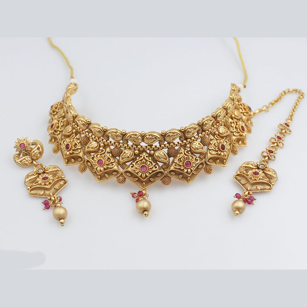 FS Collection Gold Plated Pota Stone Choker Necklace Set