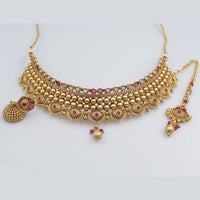 FS Collection Gold Plated Pota Stone Choker Necklace Set