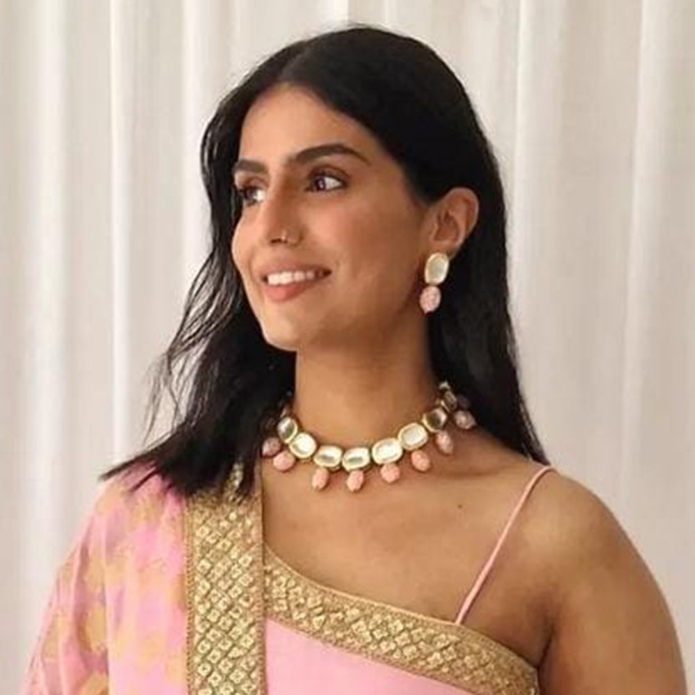 FS Collection Gold Plated Kundan Choker Necklace Set