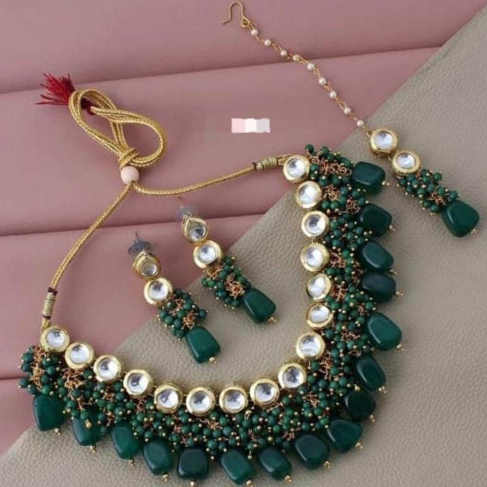FS Collection Gold Plated Kundan And Pearl Necklace Set