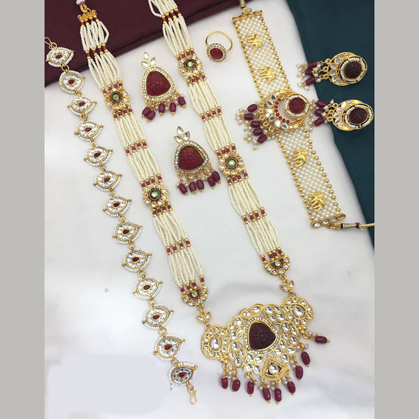 FS Collection Gold Plated Kundan Combo Double Necklace Set