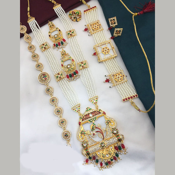 FS Collection Gold Plated Kundan Combo Double Necklace Set