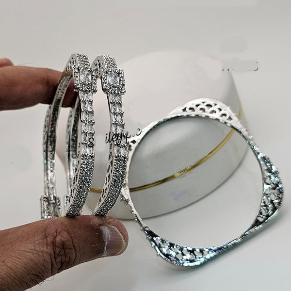 FS Collection Silver Plated AD Bangles Set