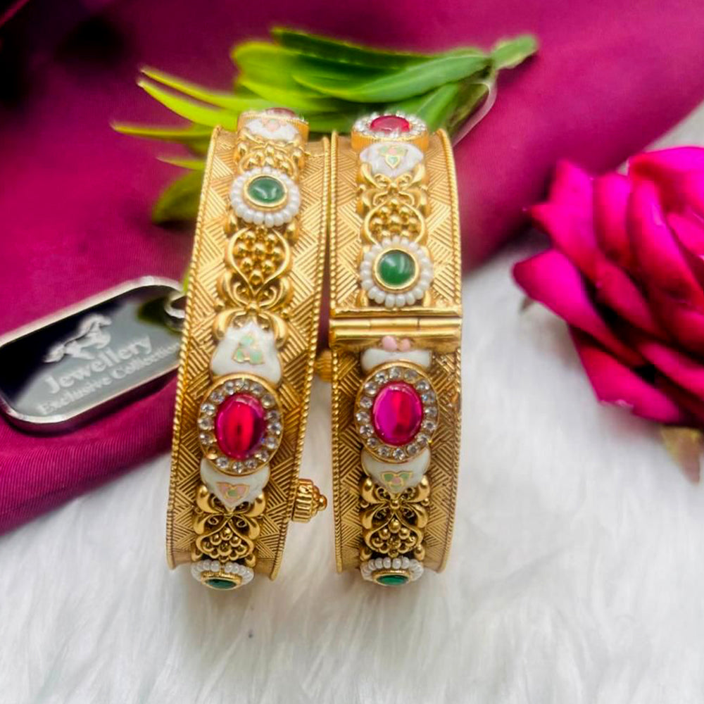 FS Collection Gold Plated Pota Stone Openable Bangles
