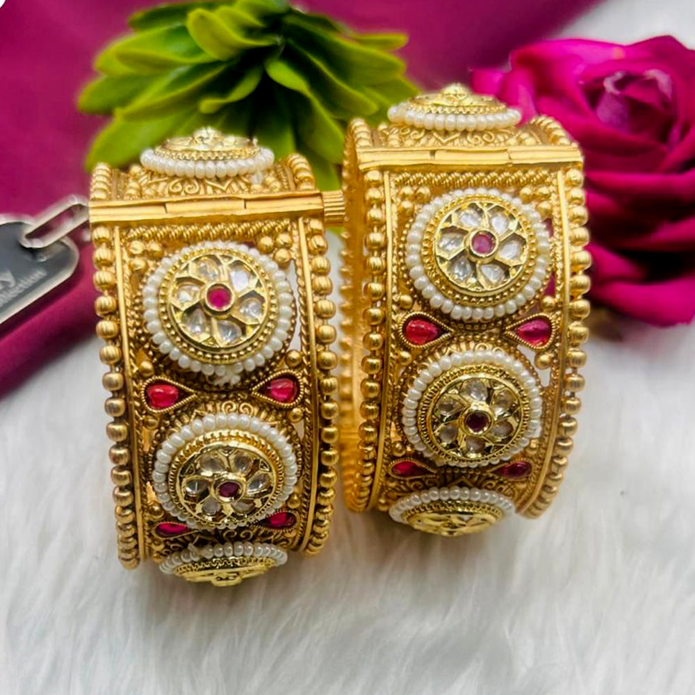 FS Collection Gold Plated Pota Stone Openable Bangles