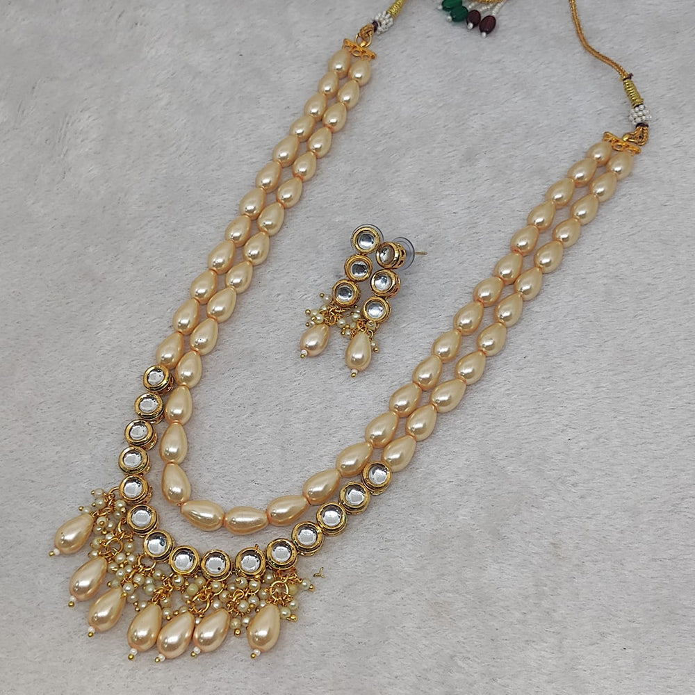 FS Collection Gold Plated Kundan Long Necklace Set