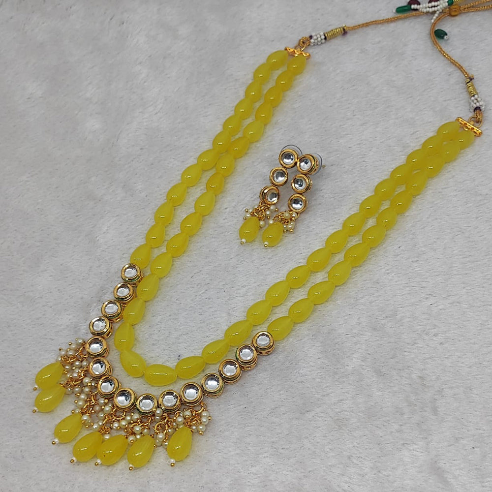 FS Collection Gold Plated Kundan Long Necklace Set