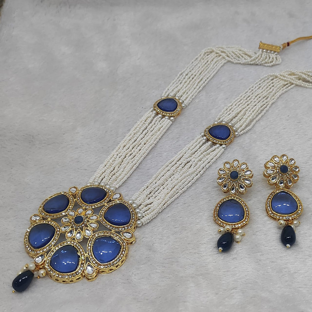 FS Collection Gold Plated Kundan And Pearl Long Necklace Set