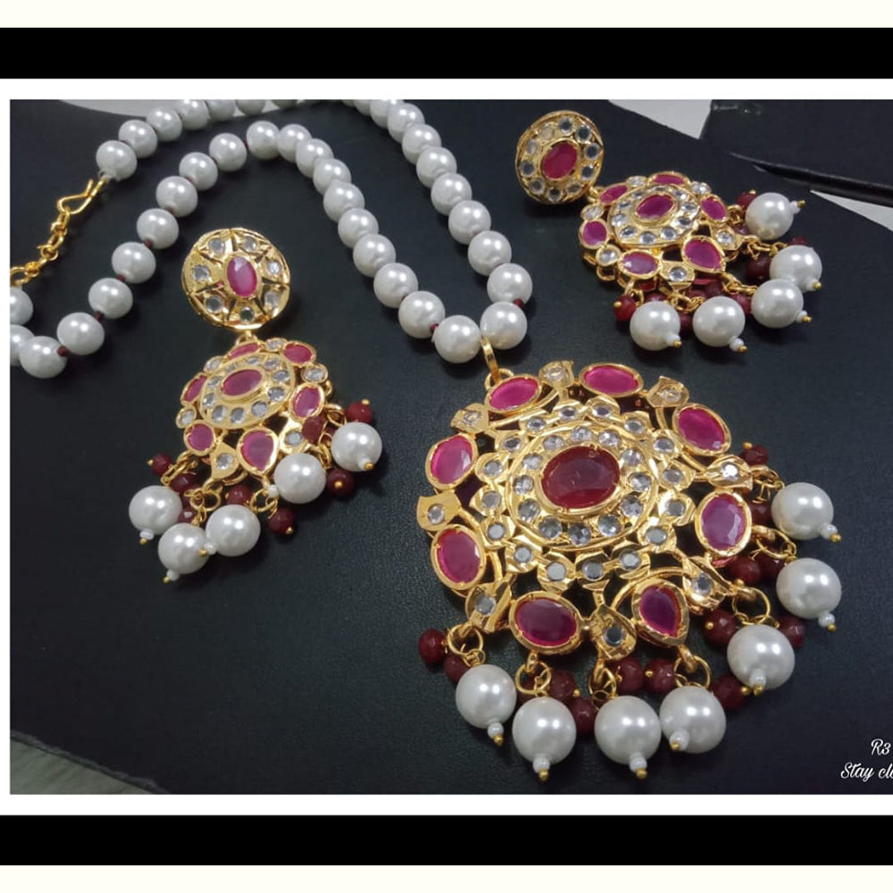 FS Collection Gold Plated Crystal And Pearl Long Necklace Set