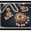 FS Collection Gold Plated Crystal And Pearl Long Necklace Set