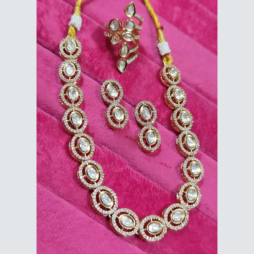 FS Collection Gold Plated Kundan Necklace Set