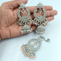 Fs Collection Silver Plated Crystal Stone Jhumki With Maangtikka